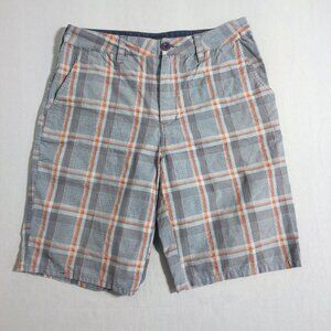 Hurley flat front shorts men's size 30 (32) grey colour with plaid pattern
